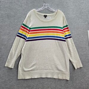 Torrid Women‎ Sweater 1 Cream Rainbow Stripe Tunic Taupe Lightweight Scoop Neck